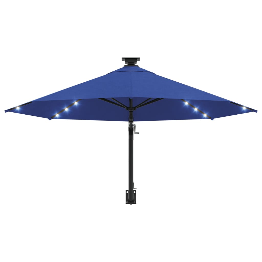 Wandparasol met LED's en metalen paal 300 cm blauw