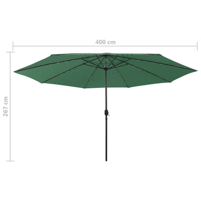 Parasol met LED-verlichting en metalen paal 400 cm groen