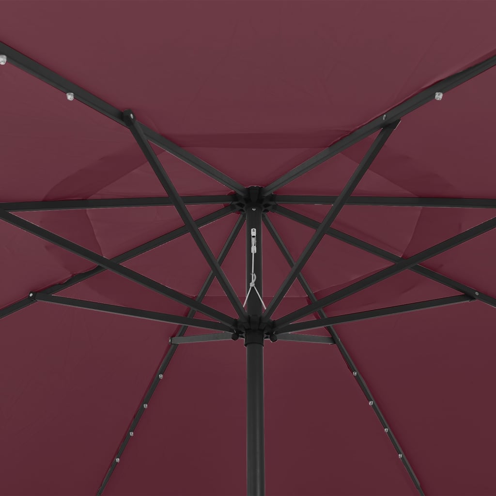 Parasol met LED-verlichting en metalen paal 400 cm bordeauxrood