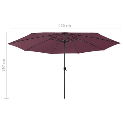 Parasol met LED-verlichting en metalen paal 400 cm bordeauxrood