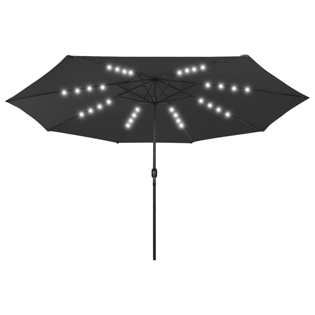 Parasol met LED-verlichting en metalen paal 400 cm zwart