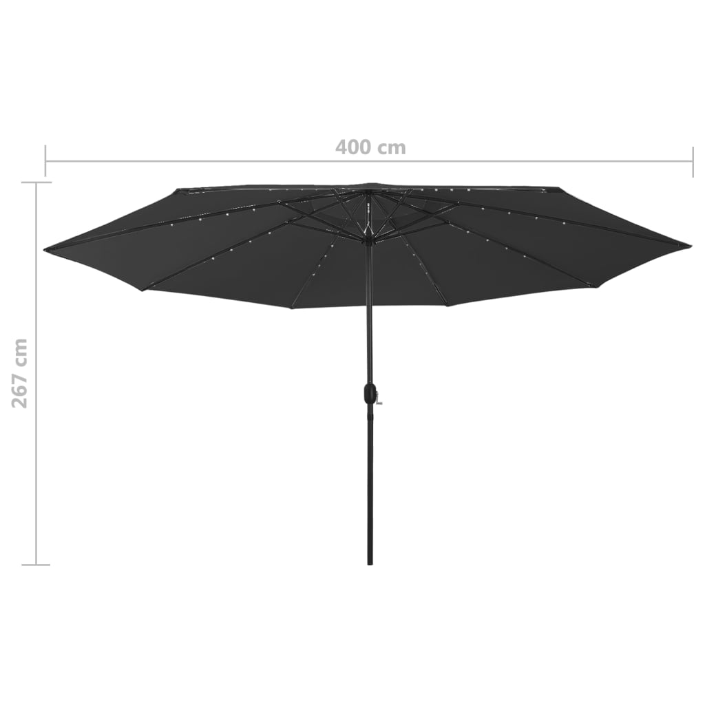 Parasol met LED-verlichting en metalen paal 400 cm zwart