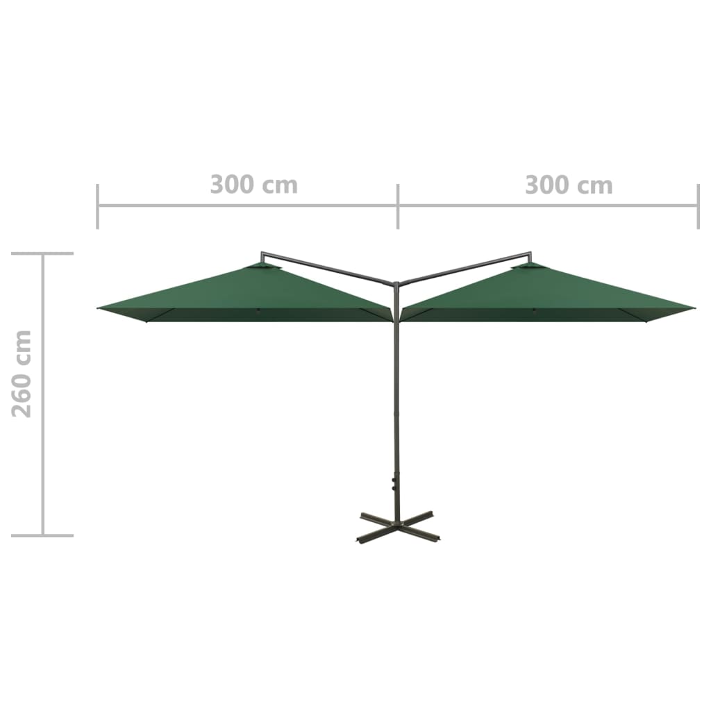 Parasol dubbel met stalen paal 600x300 cm groen