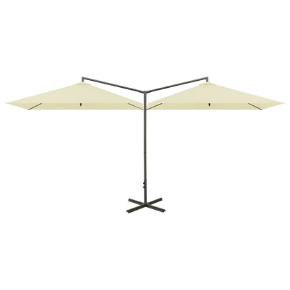 Parasol dubbel met stalen paal 600x300 cm zandkleurig