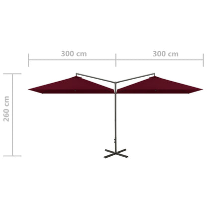 Parasol dubbel met stalen paal 600x300 cm bordeauxrood