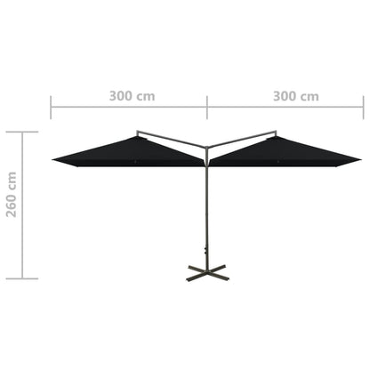 Parasol dubbel met stalen paal 600x300 cm zwart