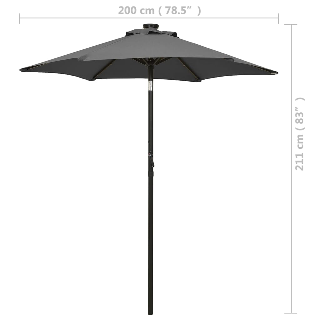 Parasol met LED-verlichting 200x211 cm aluminium antracietkleurig