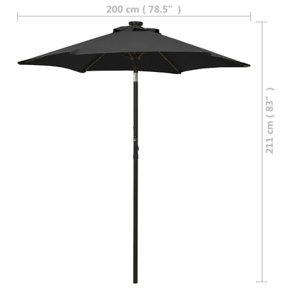 Parasol met LED-verlichting 200x211 cm aluminium zwart