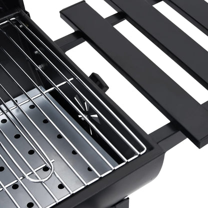 Barbecuevat met wielen en schappen 115x85x95 cm staal zwart