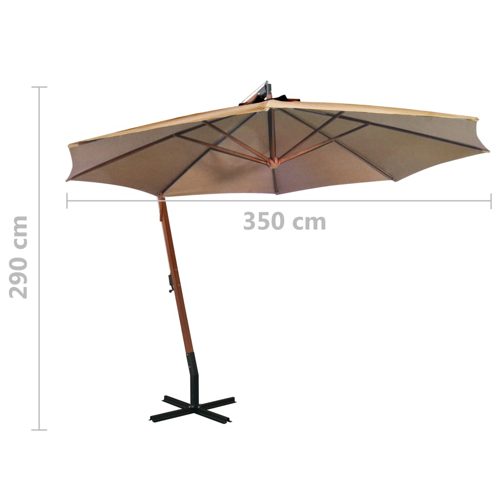 Zweefparasol met paal 3,5x2,9 m massief vurenhout taupe