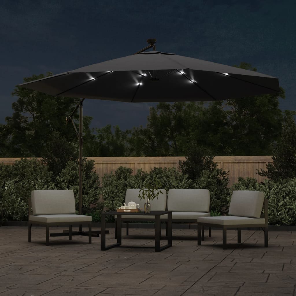 Zweefparasol met LED-verlichting 350 cm zwart