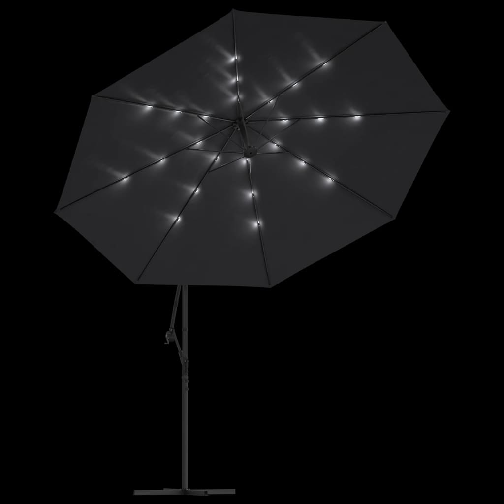 Zweefparasol met LED-verlichting 350 cm zwart
