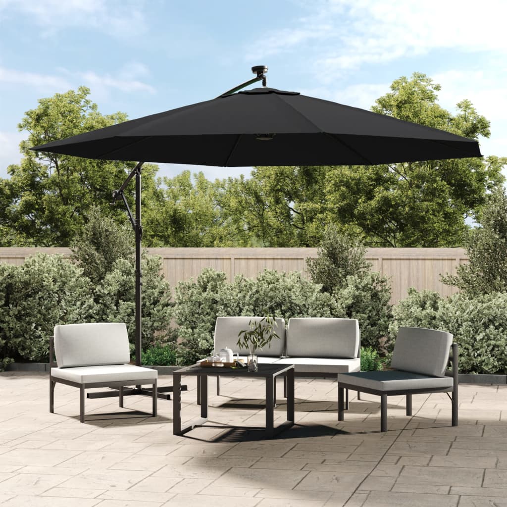 Zweefparasol met LED-verlichting 350 cm zwart