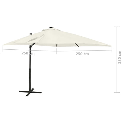 Zweefparasol met paal en LED-verlichting 250 cm zandkleurig