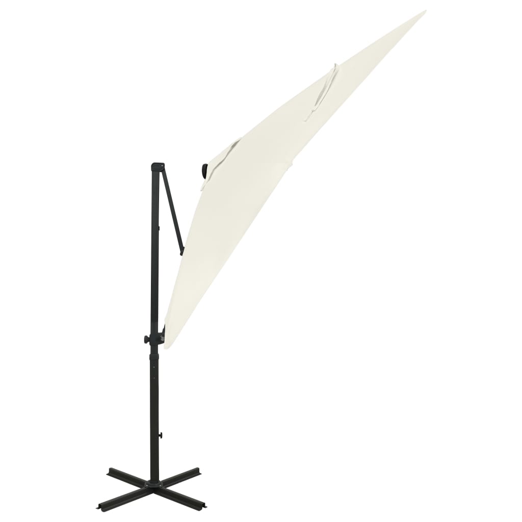 Zweefparasol met paal en LED-verlichting 250 cm zandkleurig