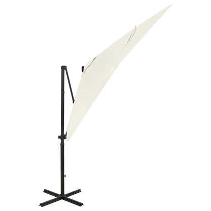 Zweefparasol met paal en LED-verlichting 250 cm zandkleurig