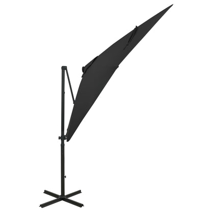 Zweefparasol met paal en LED-verlichting 250 cm zwart