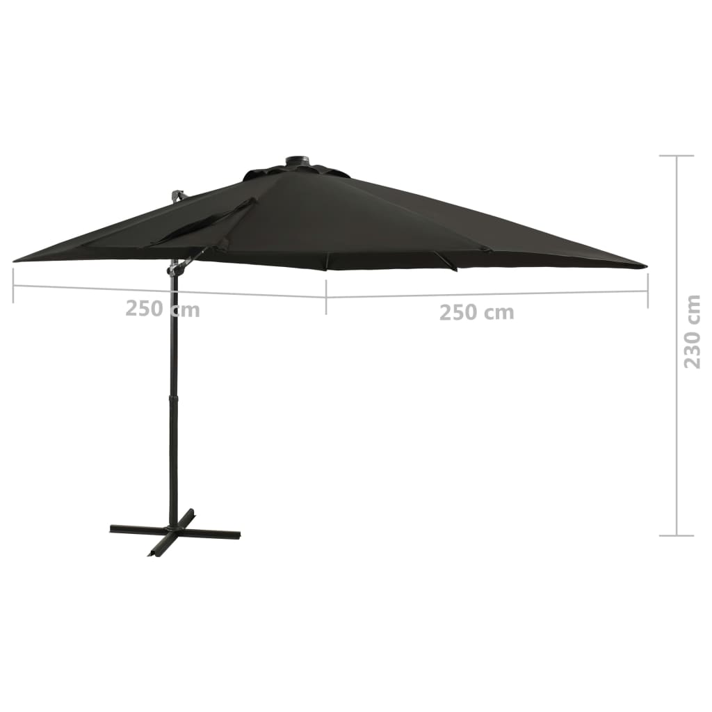 Zweefparasol met paal en LED-verlichting 250 cm zwart