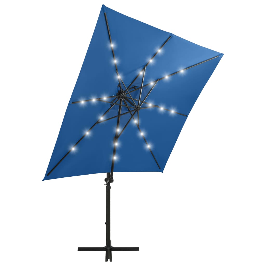 Zweefparasol met paal en LED-verlichting 250 cm azuurblauw