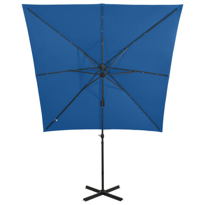 Zweefparasol met paal en LED-verlichting 250 cm azuurblauw