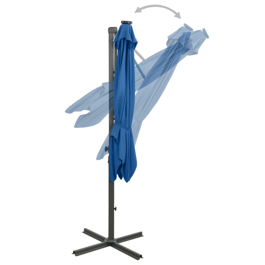 Zweefparasol met paal en LED-verlichting 250 cm azuurblauw