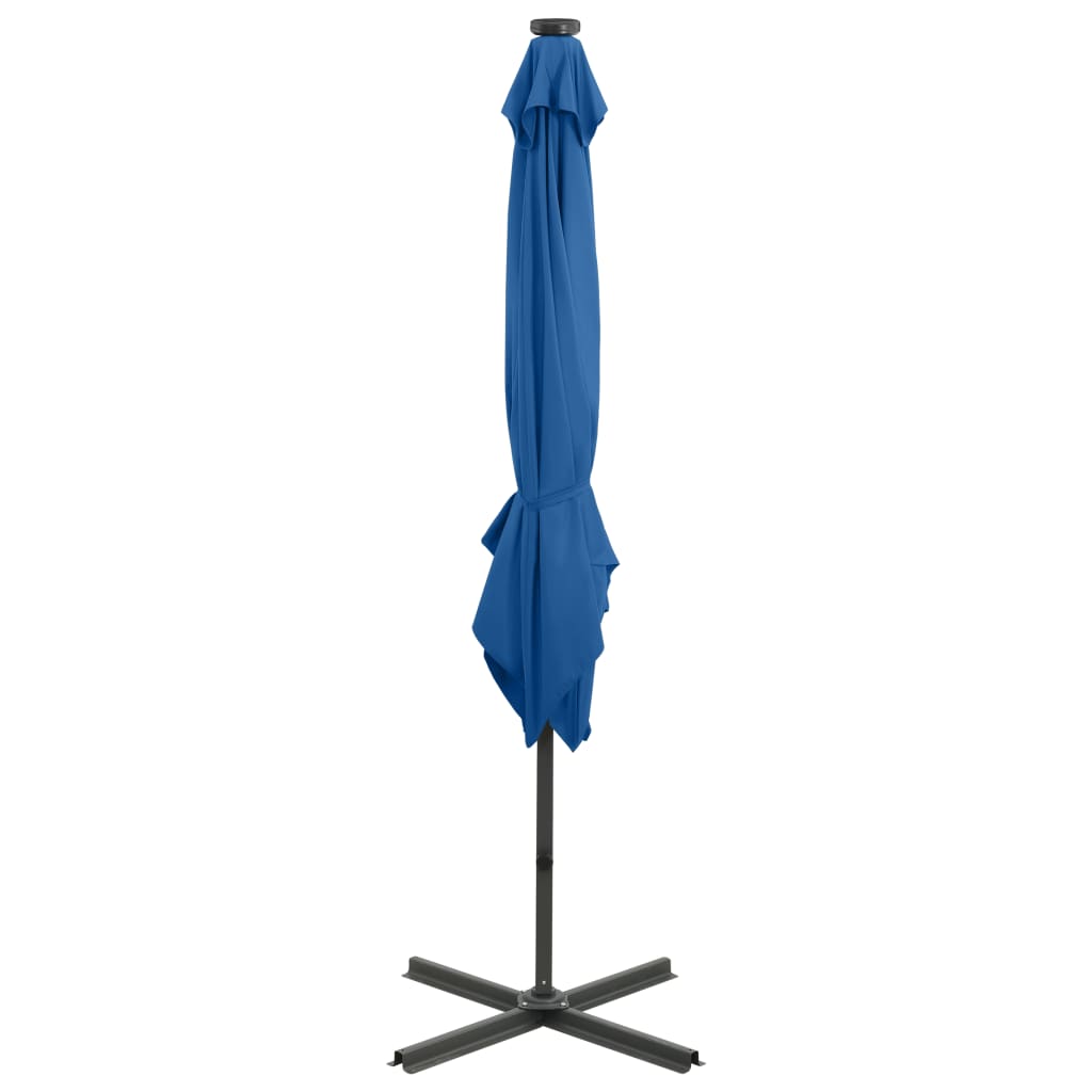 Zweefparasol met paal en LED-verlichting 250 cm azuurblauw