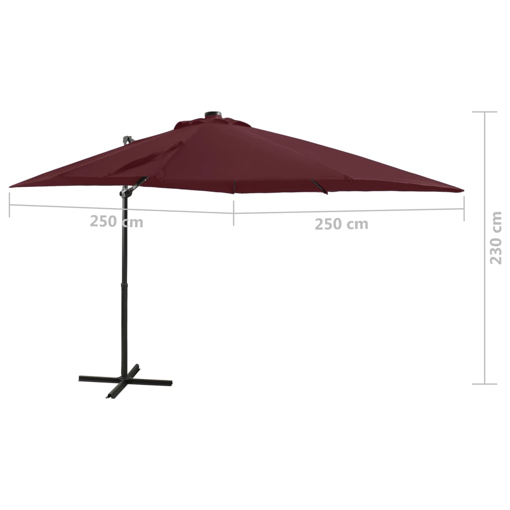 Zweefparasol met paal en LED-verlichting 250 cm bordeauxrood