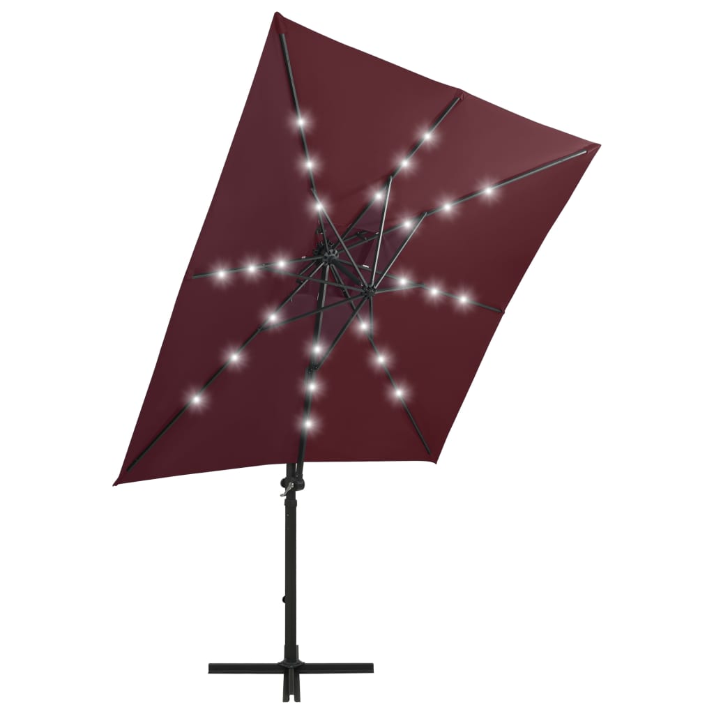 Zweefparasol met paal en LED-verlichting 250 cm bordeauxrood