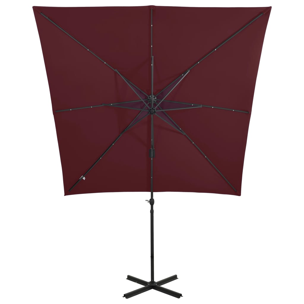 Zweefparasol met paal en LED-verlichting 250 cm bordeauxrood