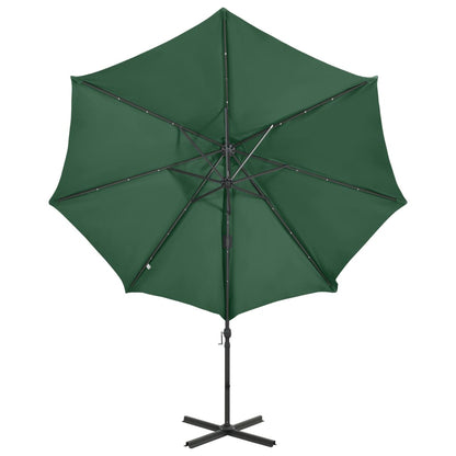 Zweefparasol met paal en LED-verlichting 300 cm groen