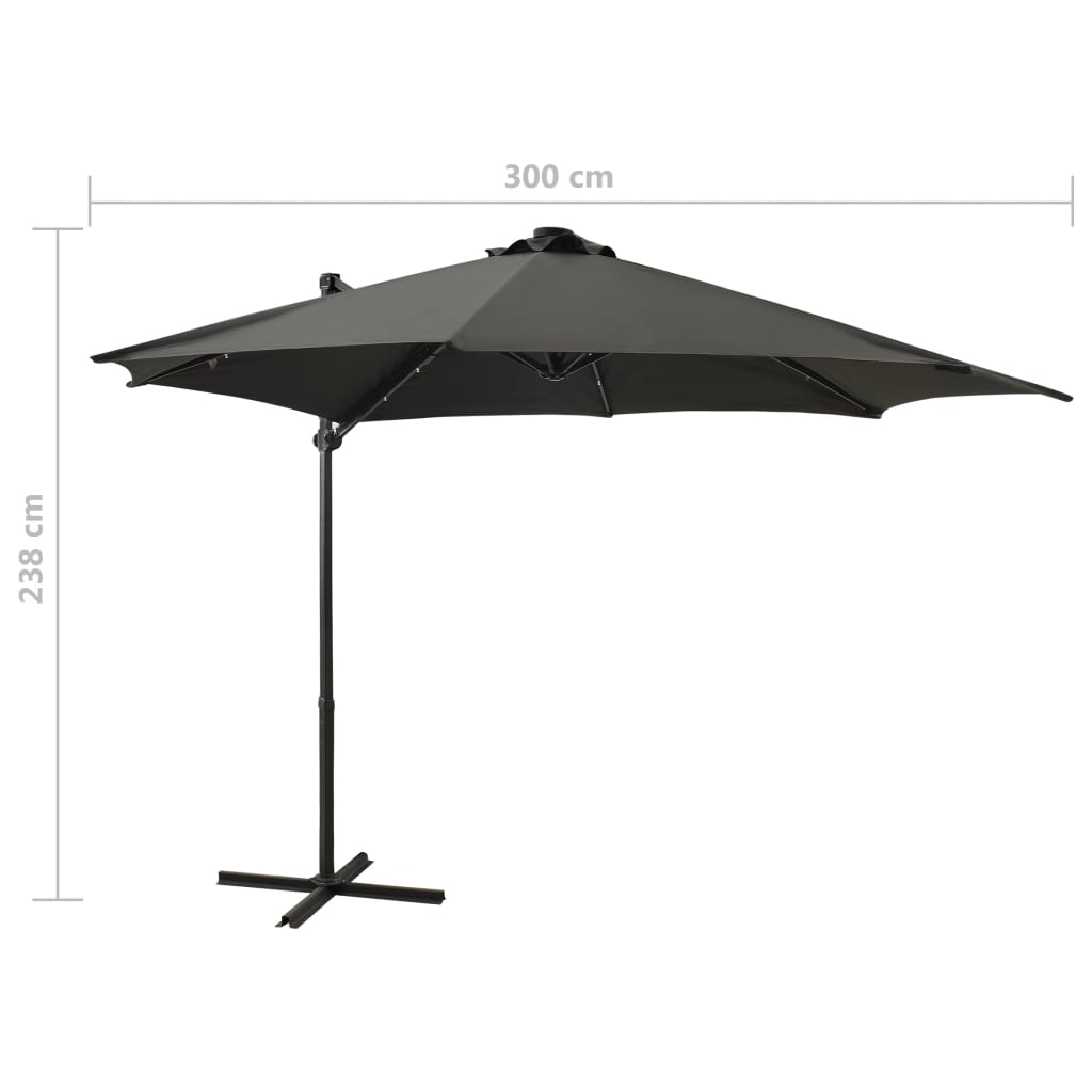 Zweefparasol met paal en LED-verlichting 300 cm antracietkleur