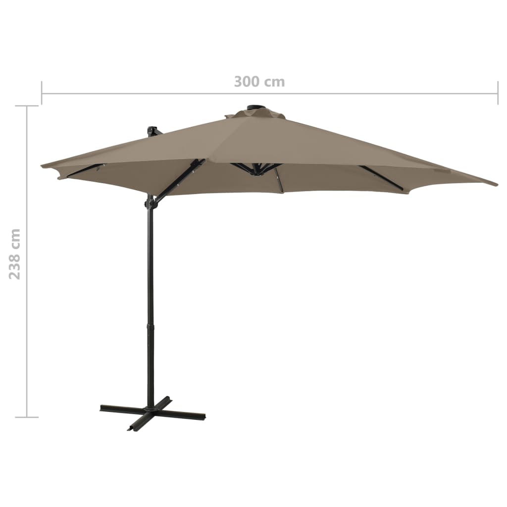 Zweefparasol met paal en LED-verlichting 300 cm taupe