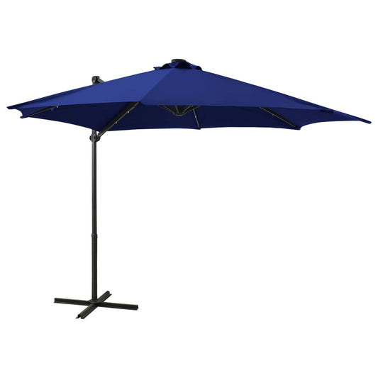 Zweefparasol met paal en LED-verlichting 300 cm azuurblauw