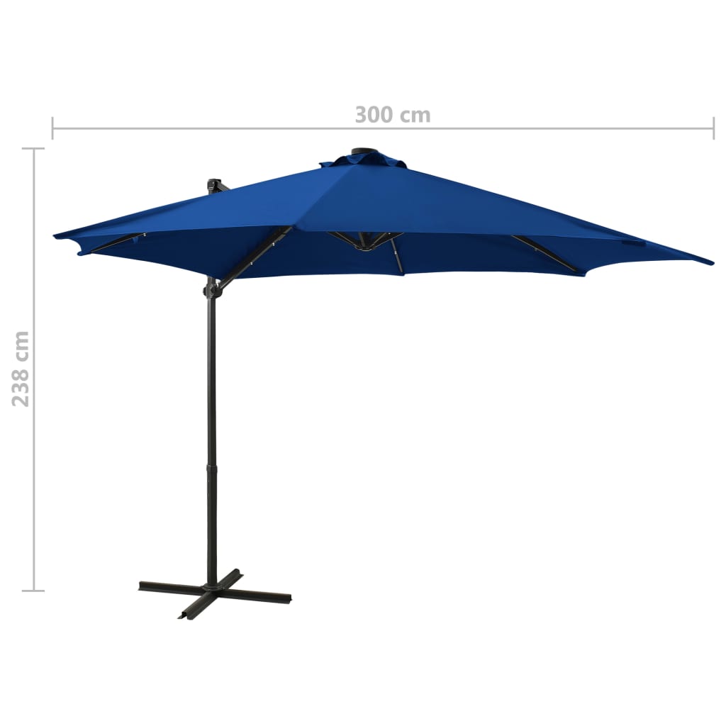 Zweefparasol met paal en LED-verlichting 300 cm azuurblauw