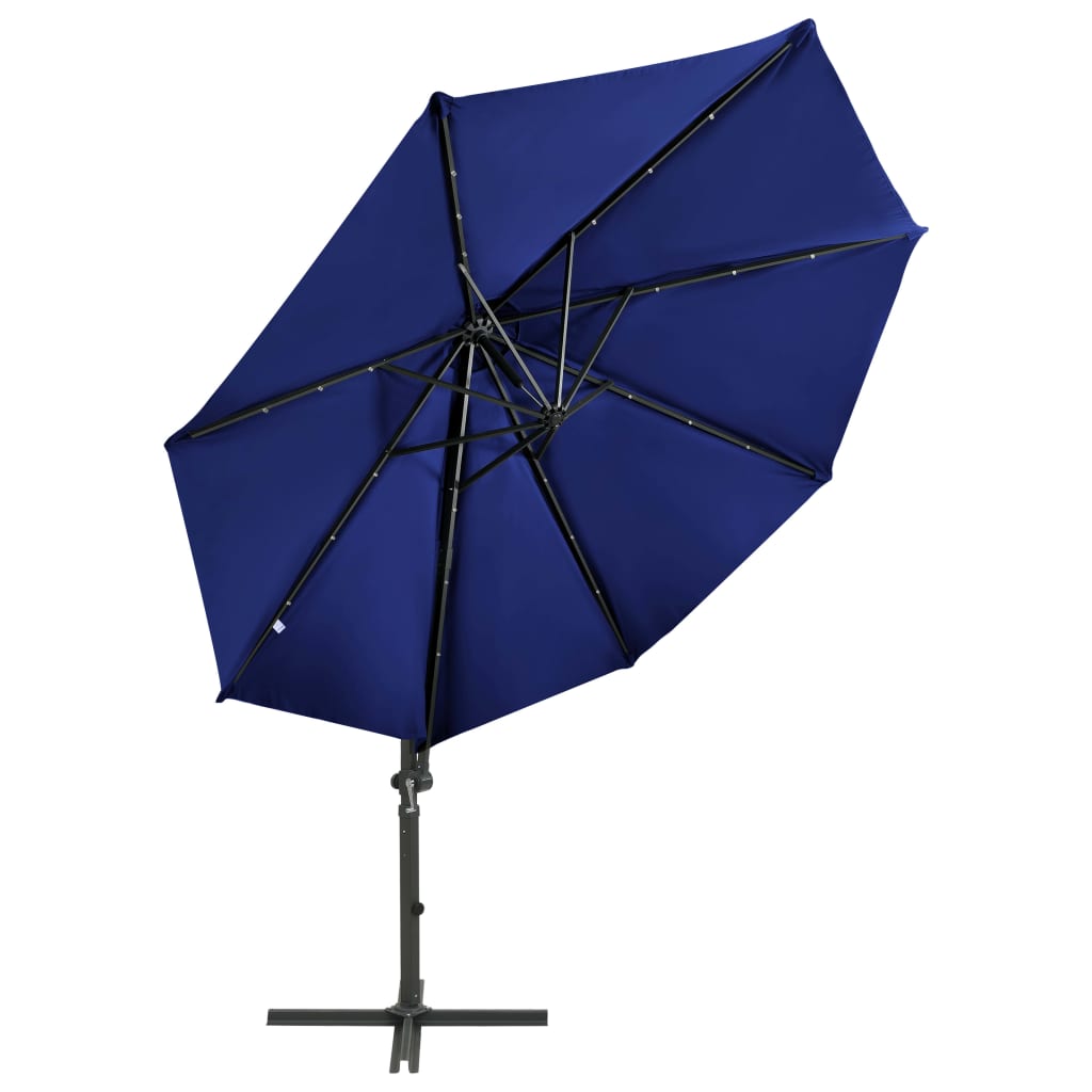 Zweefparasol met paal en LED-verlichting 300 cm azuurblauw