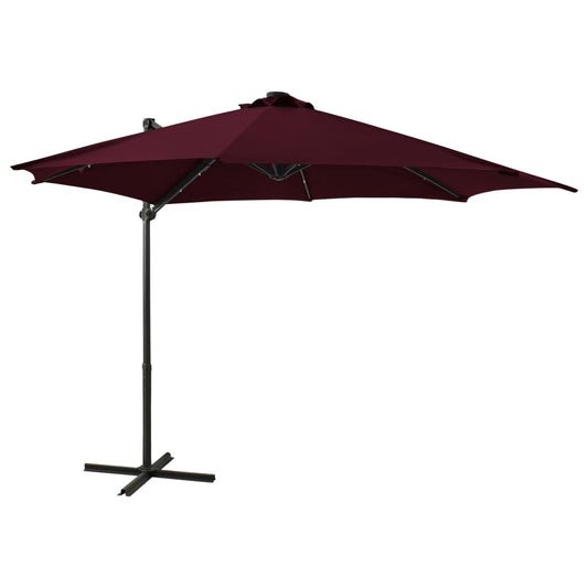 Zweefparasol met paal en LED-verlichting 300 cm bordeauxrood