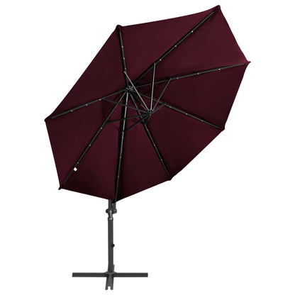 Zweefparasol met paal en LED-verlichting 300 cm bordeauxrood