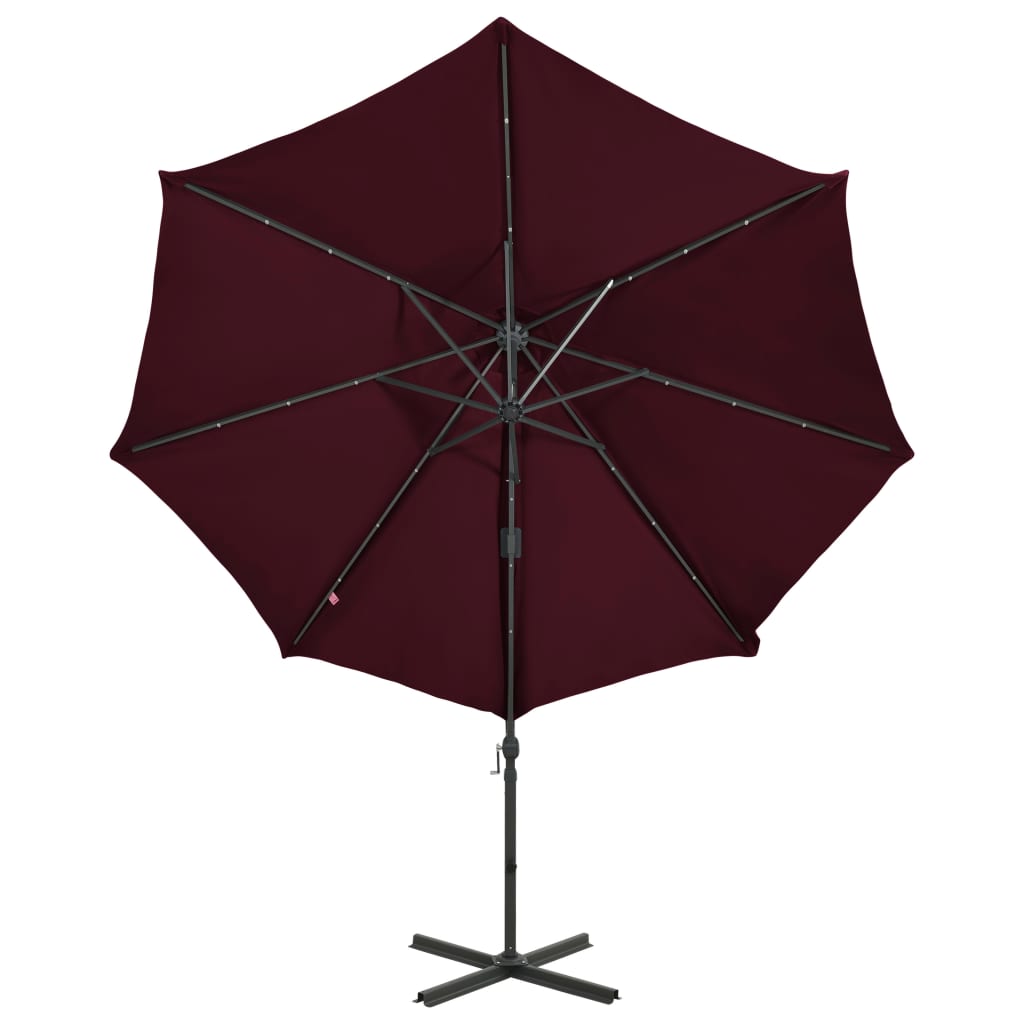 Zweefparasol met paal en LED-verlichting 300 cm bordeauxrood