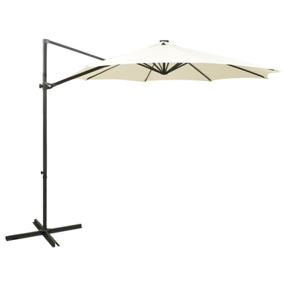 Zweefparasol met paal en LED-verlichting 300 cm zandkleurig