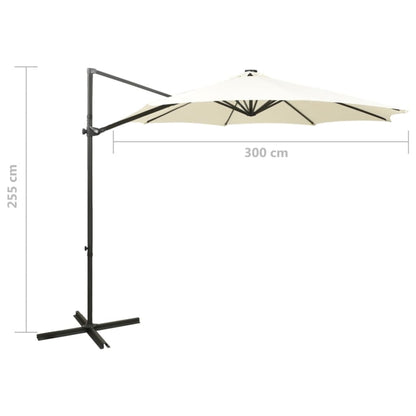 Zweefparasol met paal en LED-verlichting 300 cm zandkleurig