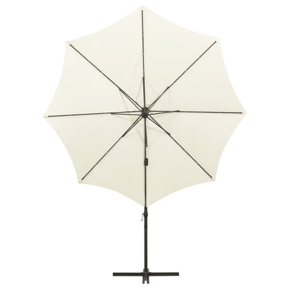 Zweefparasol met paal en LED-verlichting 300 cm zandkleurig