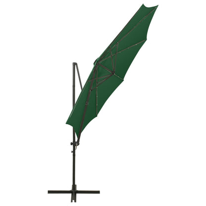 Zweefparasol met paal en LED-verlichting 300 cm groen