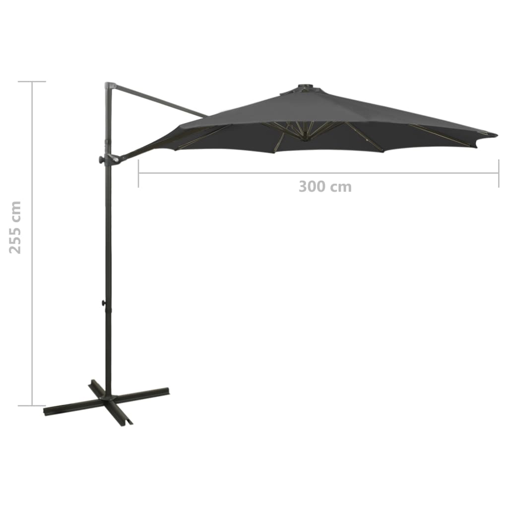 Zweefparasol met paal en LED-verlichting 300 cm antracietkleur