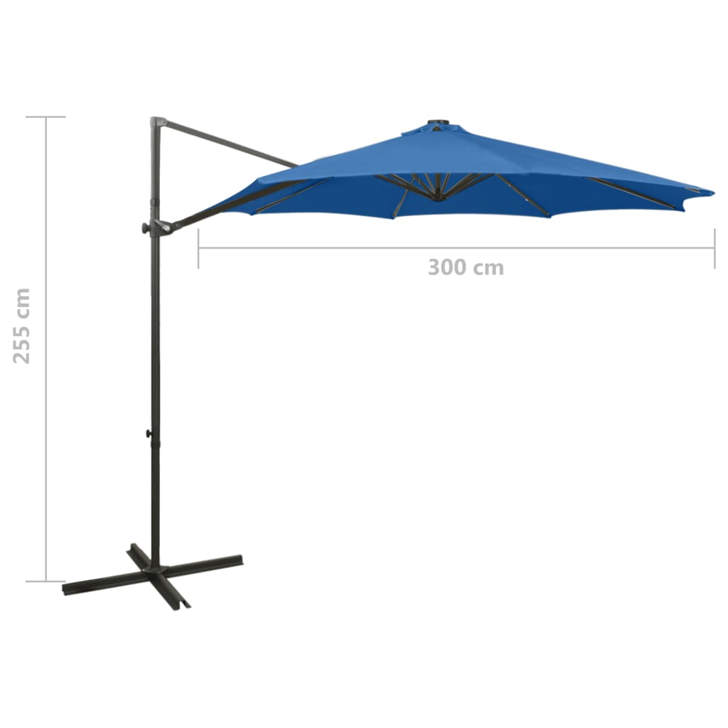 Zweefparasol met paal en LED-verlichting 300 cm azuurblauw