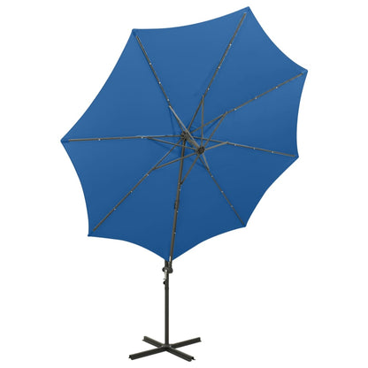 Zweefparasol met paal en LED-verlichting 300 cm azuurblauw