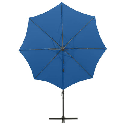 Zweefparasol met paal en LED-verlichting 300 cm azuurblauw