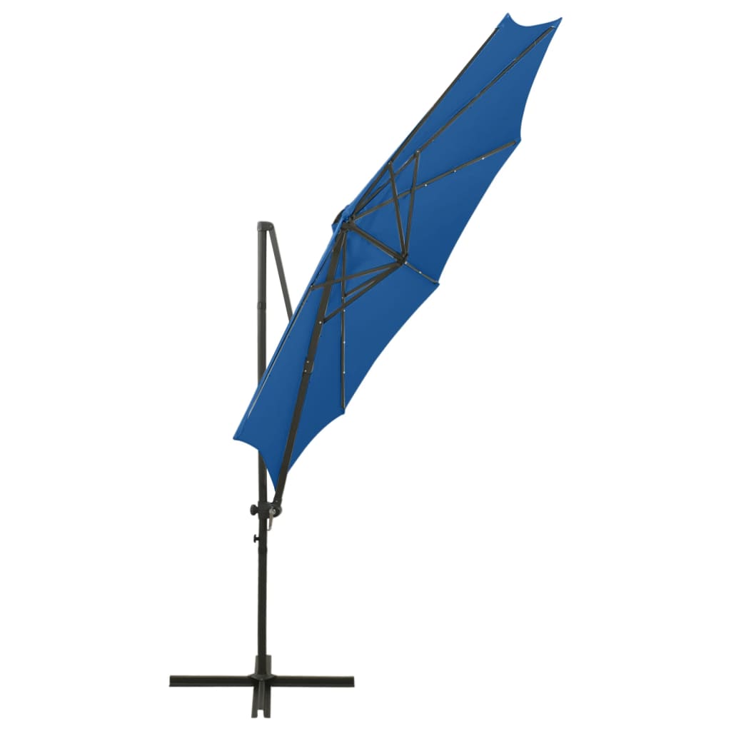 Zweefparasol met paal en LED-verlichting 300 cm azuurblauw