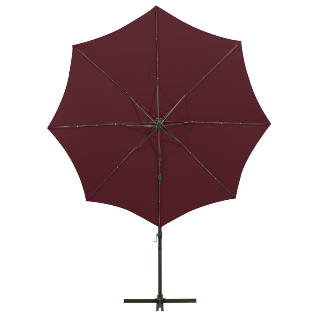 Zweefparasol met paal en LED-verlichting 300 cm bordeauxrood