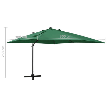 Zweefparasol met paal en LED-verlichting 300 cm groen