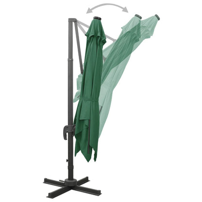 Zweefparasol met paal en LED-verlichting 300 cm groen